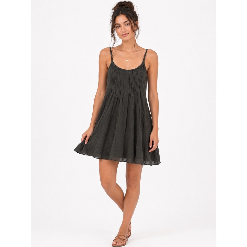 Converse One Star Mini Dress Womens S Grey Cotton Pintuck‎ Gauze Boho Sun Dress